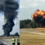 plane crashes at london southend airport creating giant fireball caught on camera